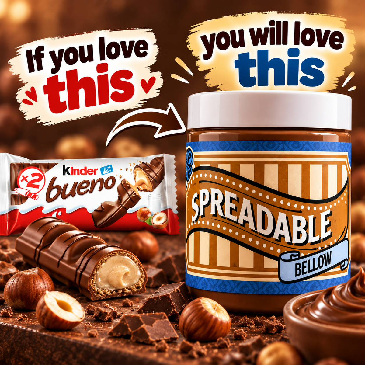 Bellow Hazelnut Chocolate Spread | Bueno Inspired