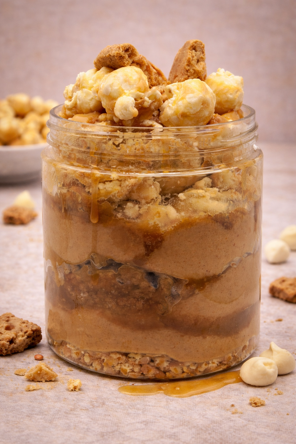 Caramel Popcorn Loaded Peanut Butter Jar | Sweet & Crunchy